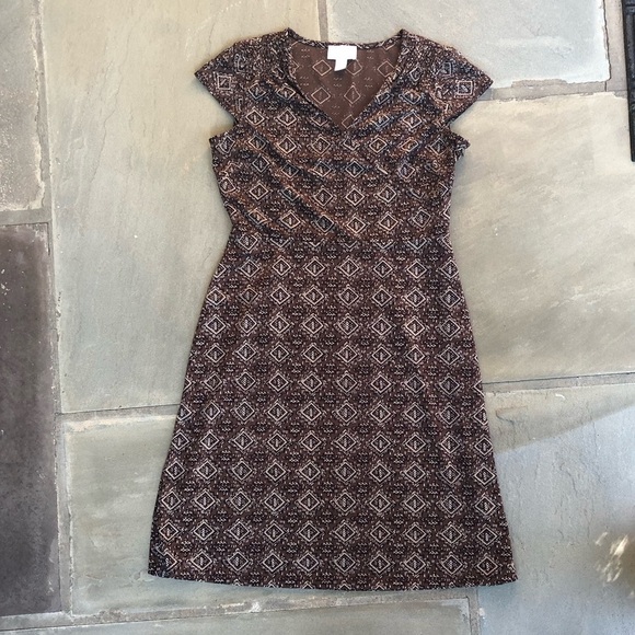Loft Brown Patterned Dress Size 2P - Picture 1 of 5